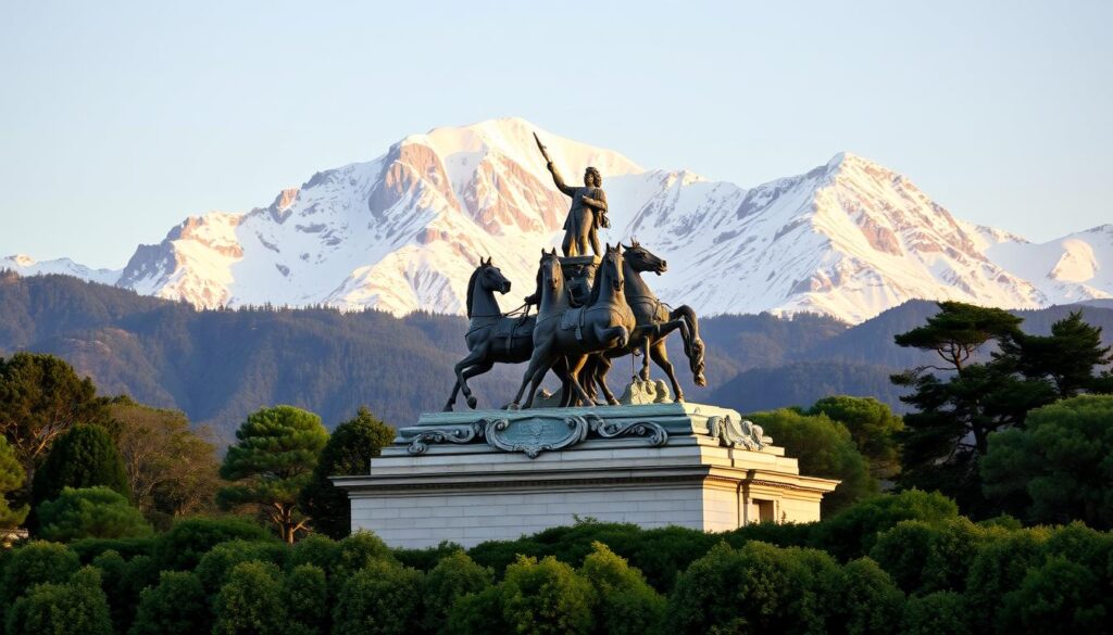 The Vittoriano Quadriga and the Snow-Capped Monte Velino